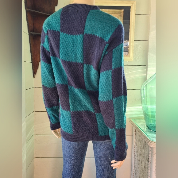 Wild Fable Navy And Teal Checkered Crew Neck  Acrylic/cotton Sweater Women's XS - Picture 4 of 6